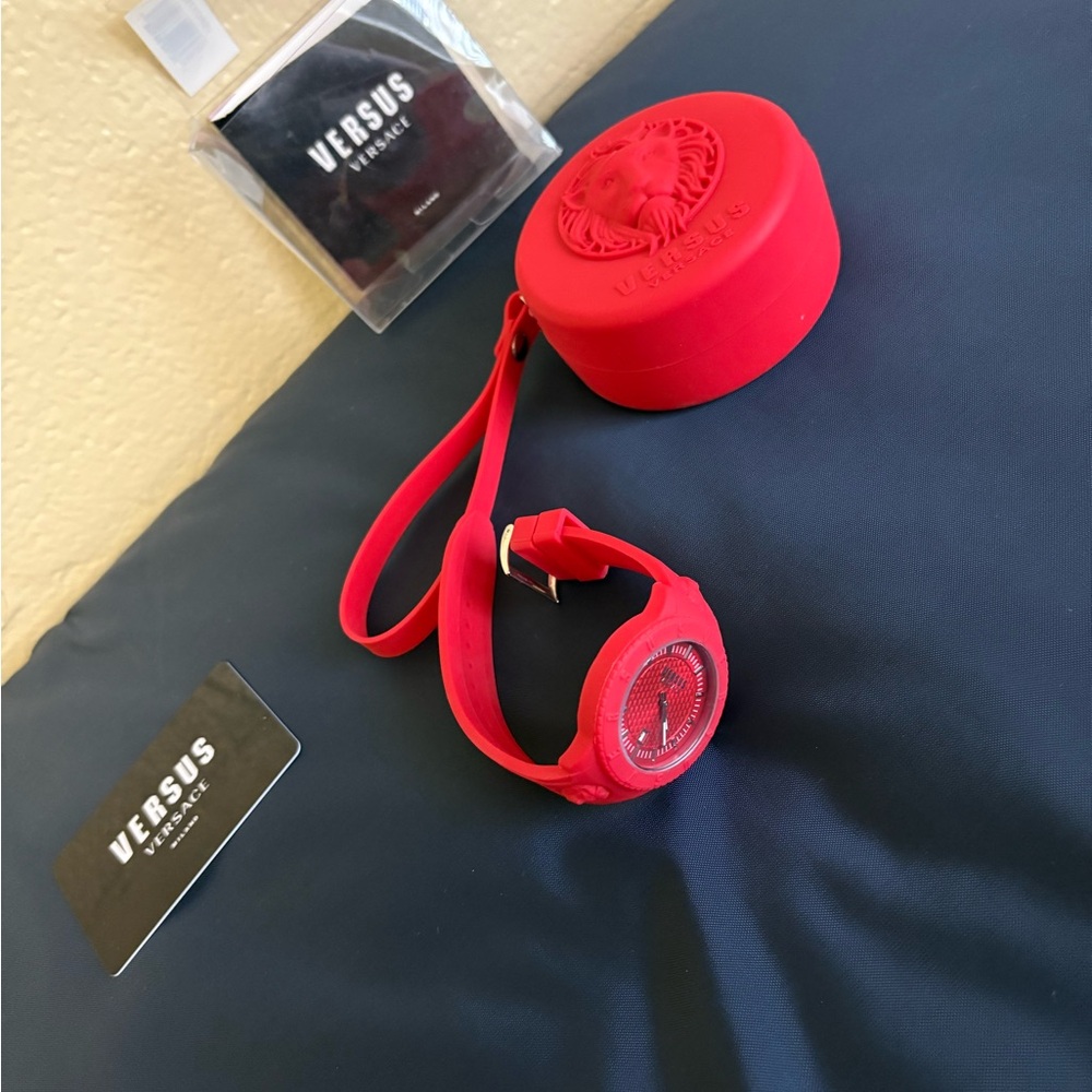 Versus Versace Red Men's Silicone Strap Watch with Medusa Accent